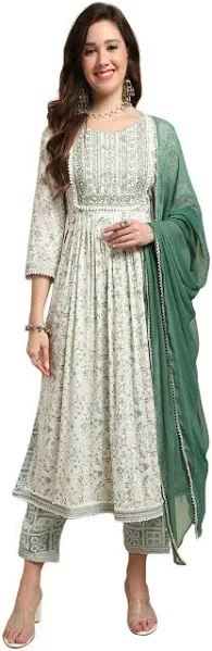 Amayra Women's Nayra Cut Embroidered Kurta and Pant and Dupatta Set